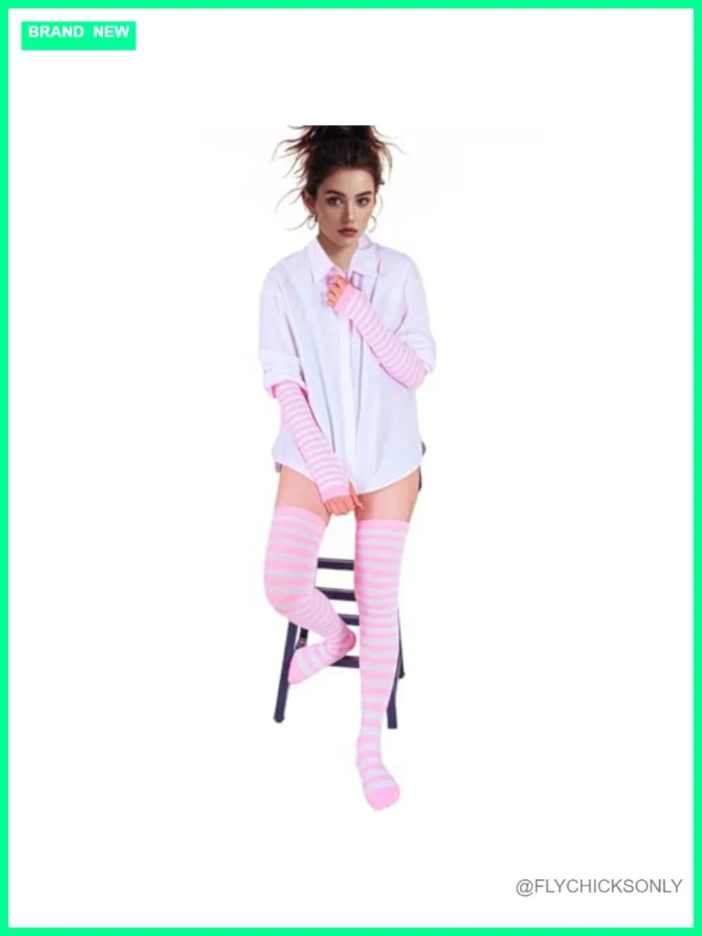 Striped Knee High Socks & Arm Warmer Fingerless Gloves Set